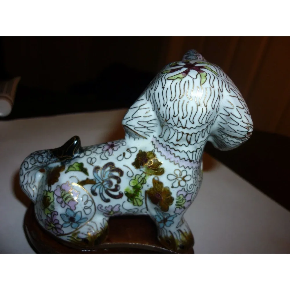 Vintage Chinese Cloisonne Dog Figurine Statue 3x4